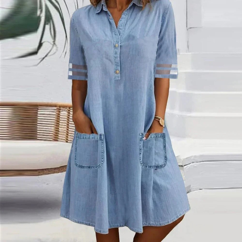 Vestido midi con bolsillos laterales para mujer, cómodo y versátil para diario
