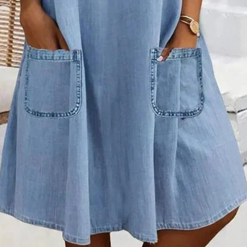 Vestido midi con bolsillos laterales para mujer, cómodo y versátil para diario