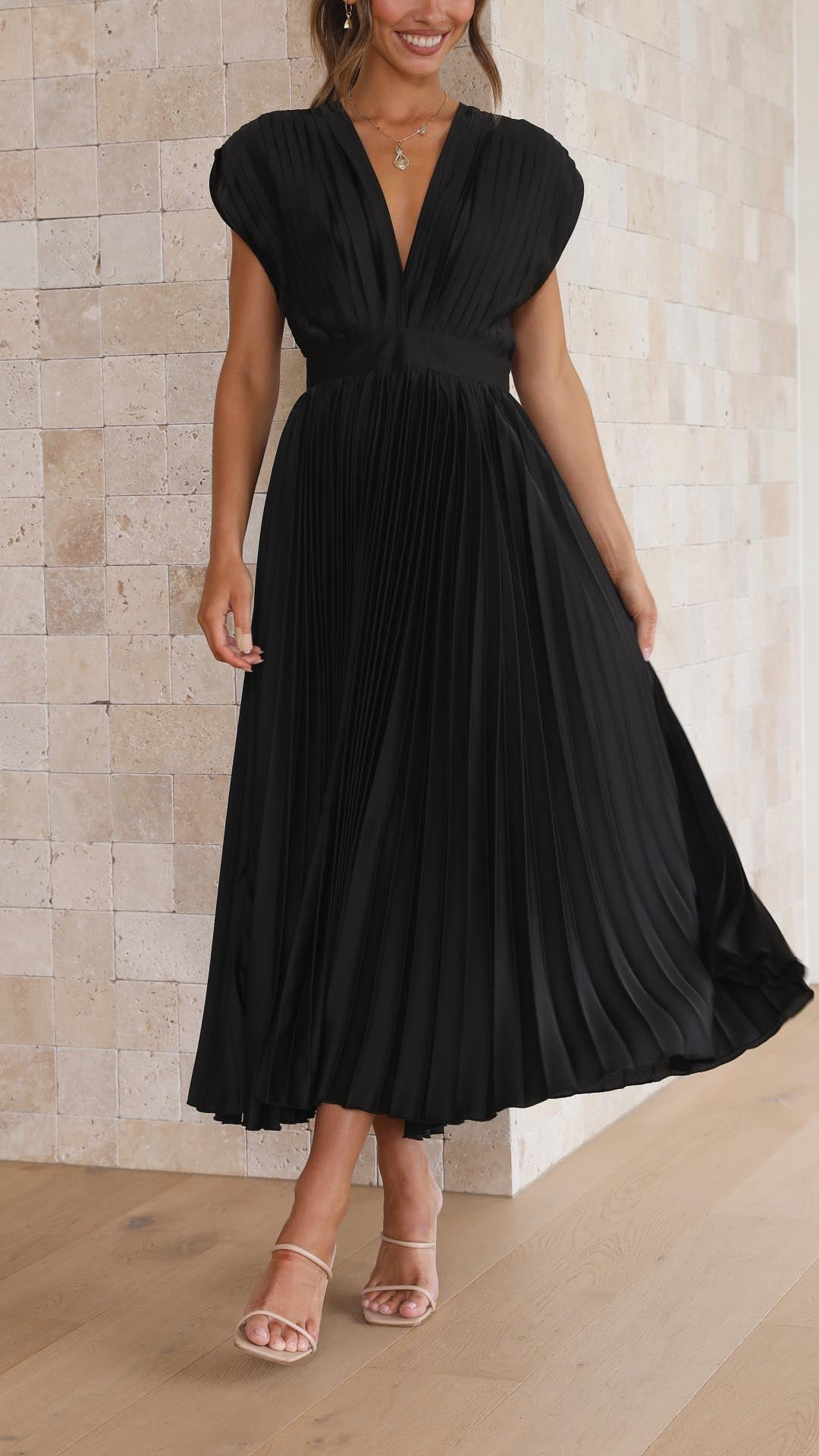 Vestido Maxi Plisado Elegante Para Mujer - Sofisticado