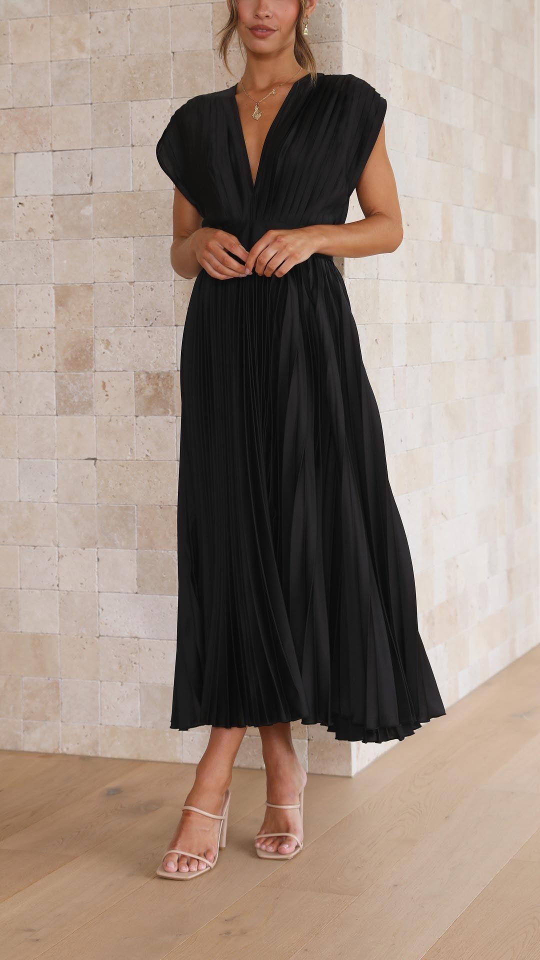 Vestido Maxi Plisado Elegante Para Mujer - Sofisticado