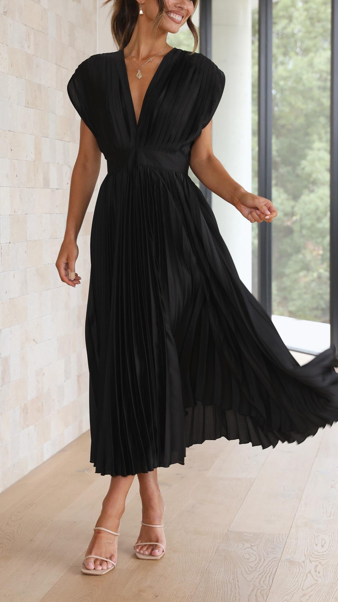 Vestido Maxi Plisado Elegante Para Mujer - Sofisticado