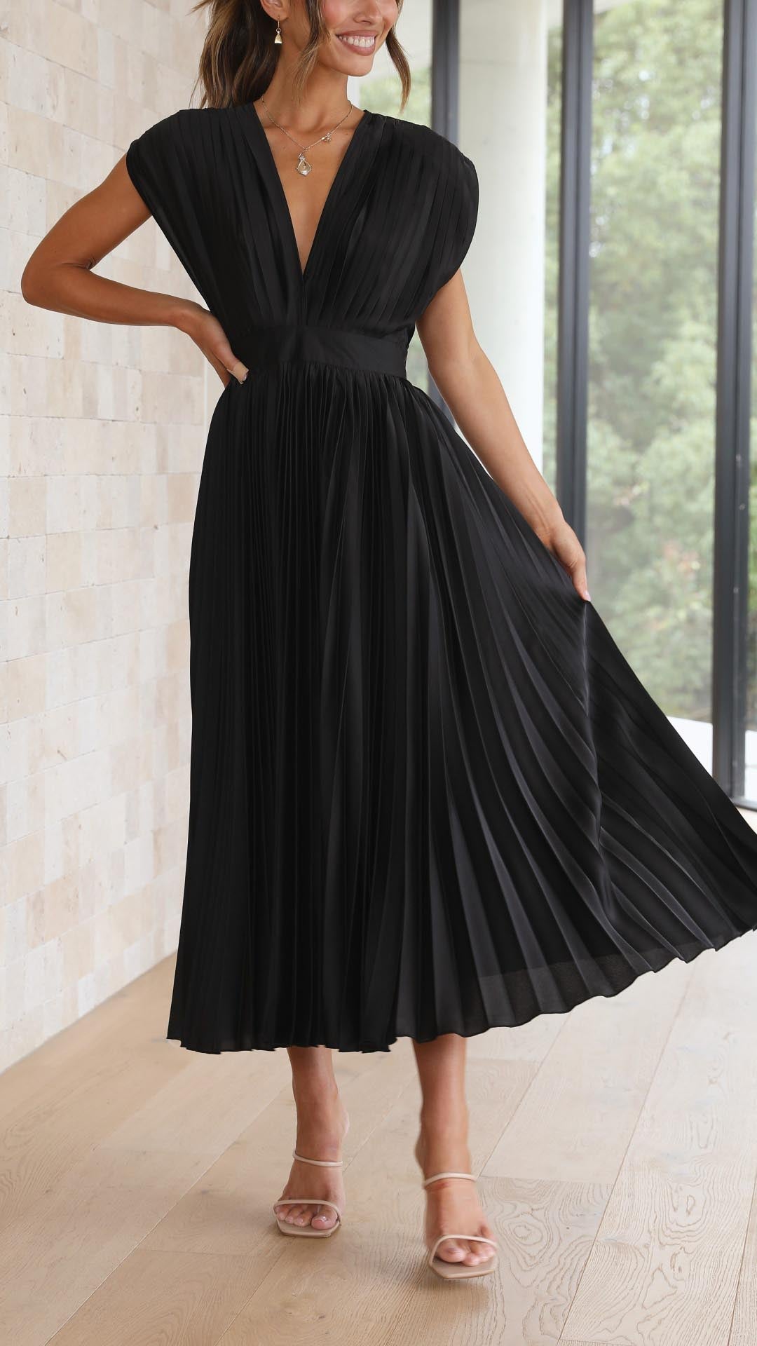Vestido Maxi Plisado Elegante Para Mujer - Sofisticado