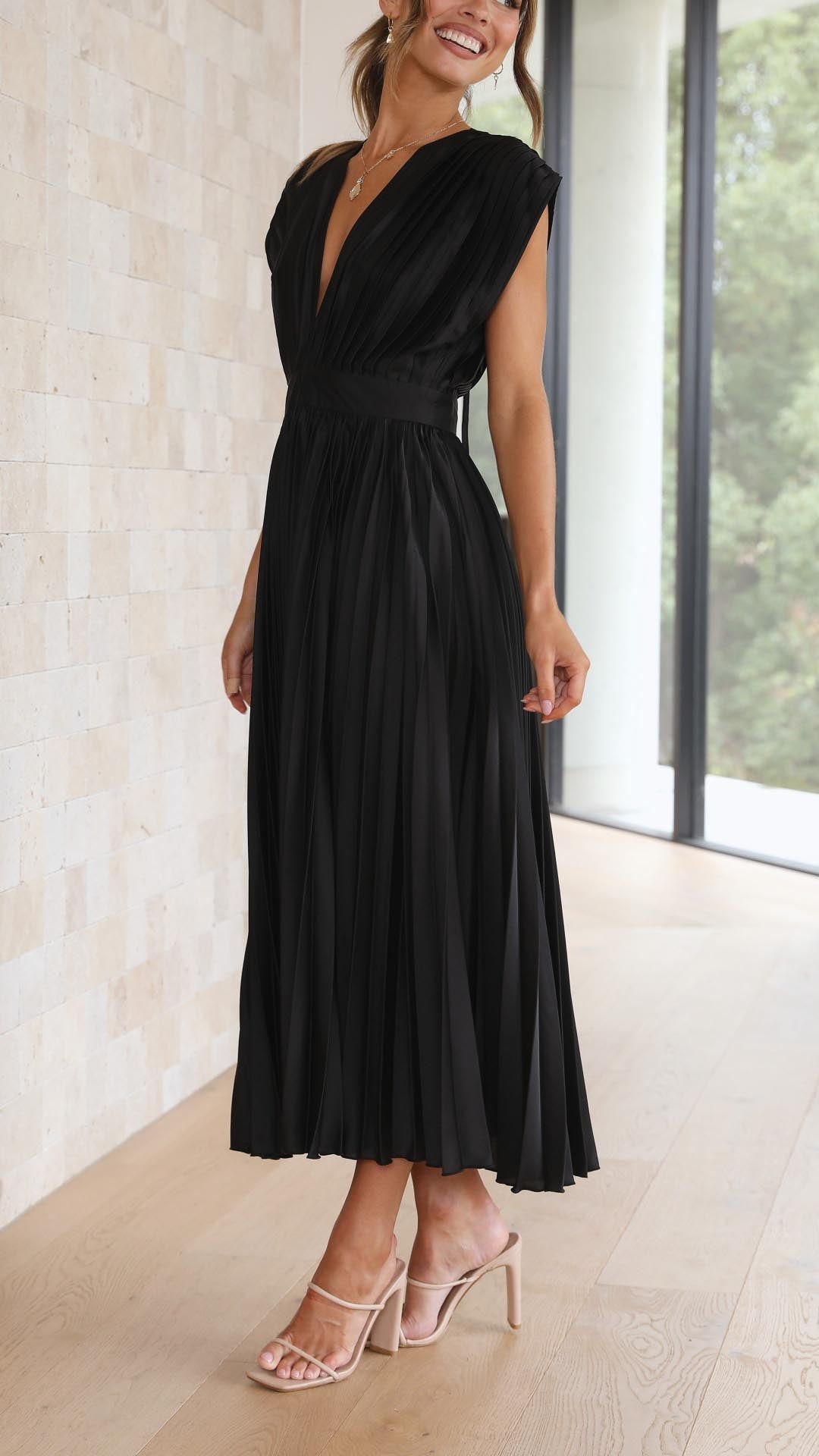 Vestido Maxi Plisado Elegante Para Mujer - Sofisticado