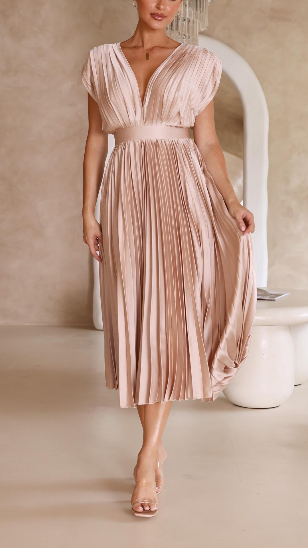 Vestido Maxi Plisado Elegante Para Mujer - Sofisticado