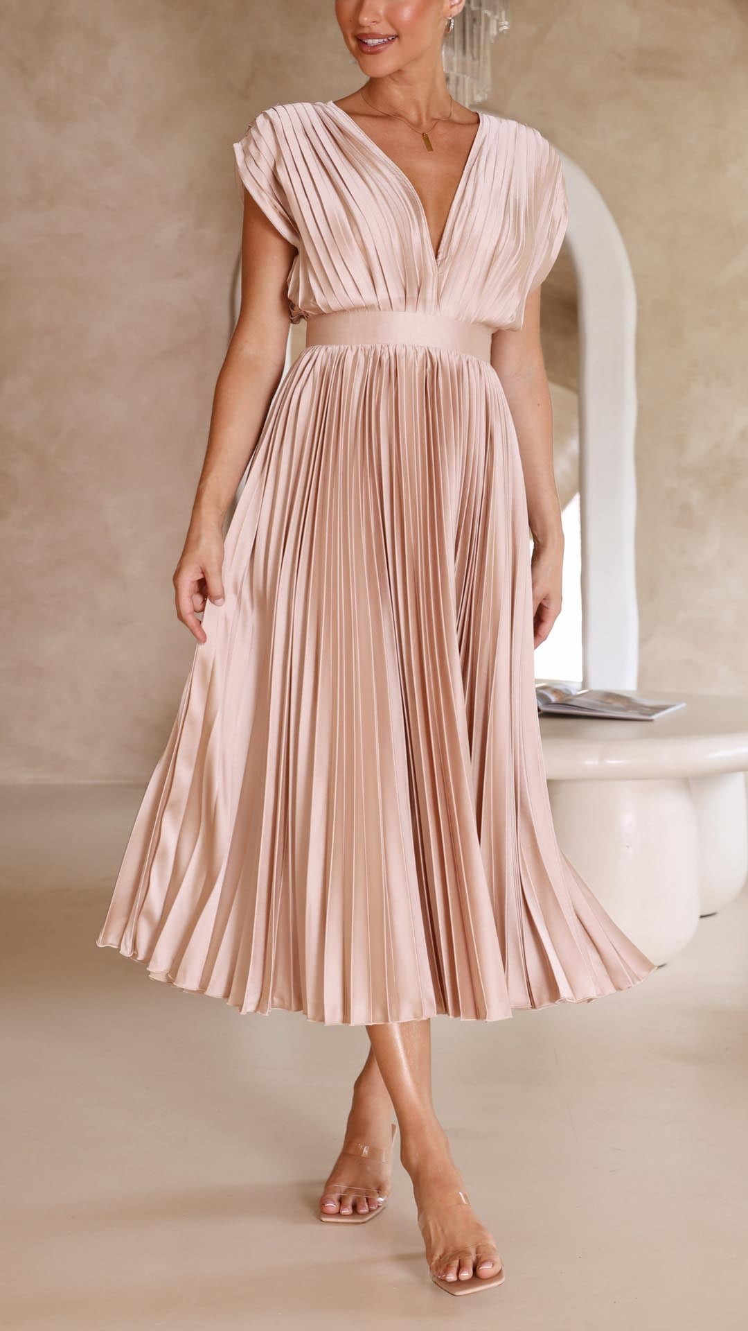 Vestido Maxi Plisado Elegante Para Mujer - Sofisticado