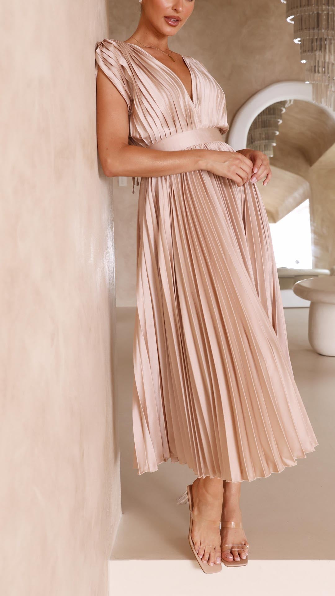 Vestido Maxi Plisado Elegante Para Mujer - Sofisticado
