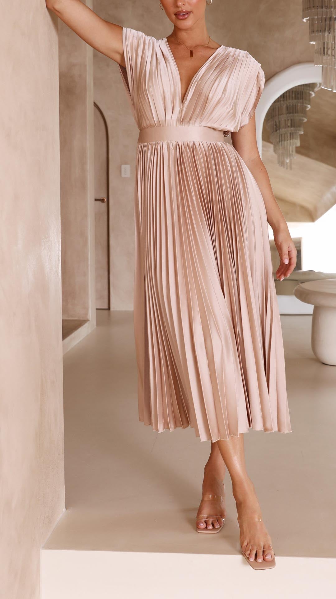 Vestido Maxi Plisado Elegante Para Mujer - Sofisticado