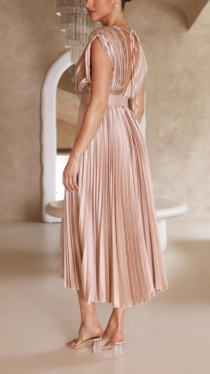 Vestido Maxi Plisado Elegante Para Mujer - Sofisticado