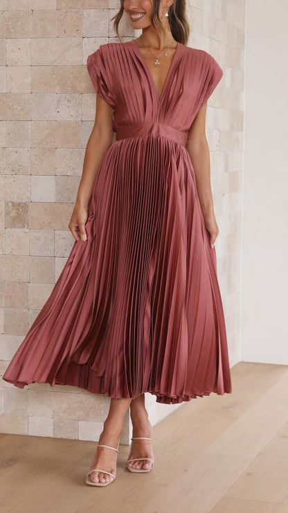 Vestido Maxi Plisado Elegante Para Mujer - Sofisticado
