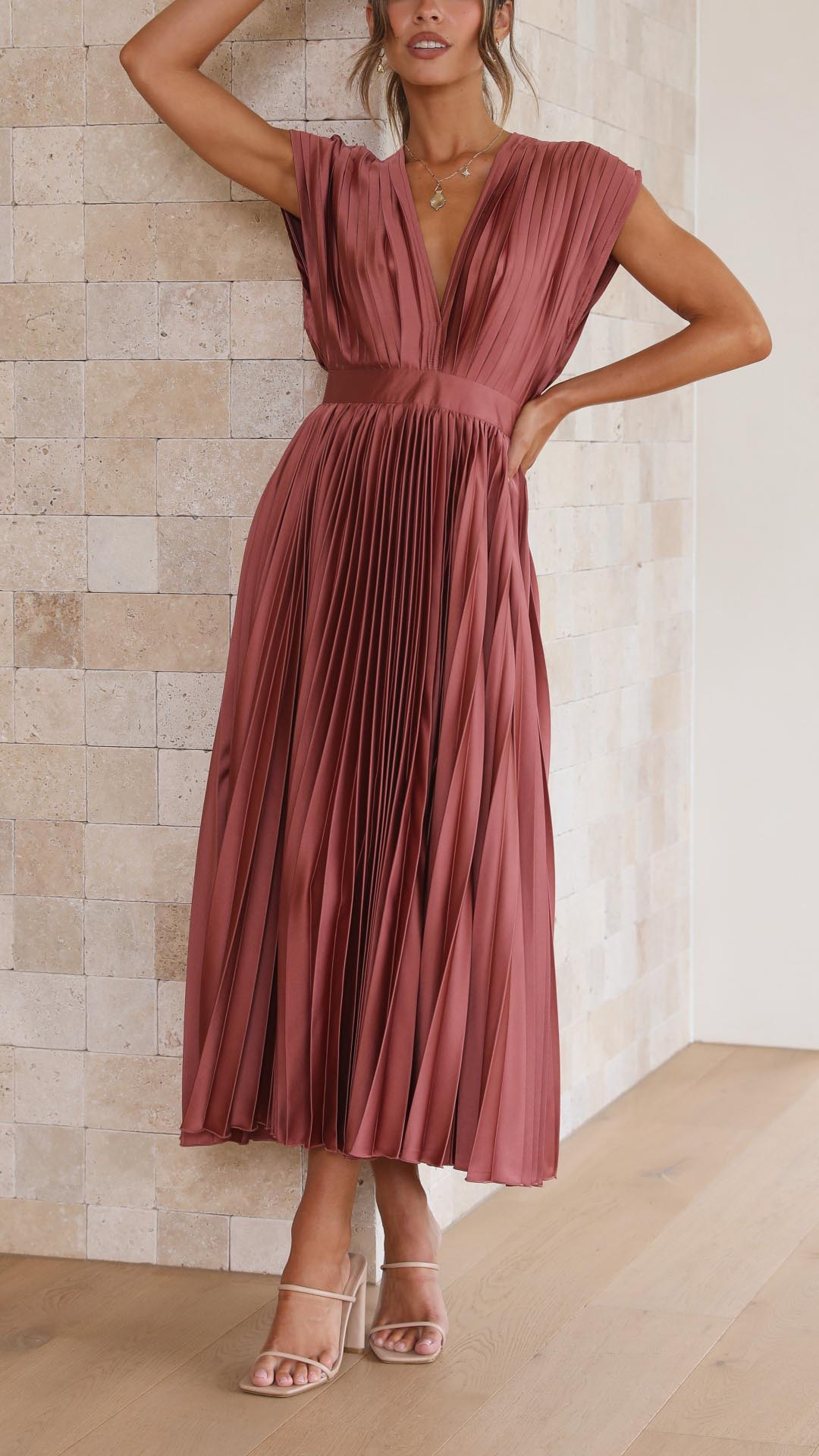 Vestido Maxi Plisado Elegante Para Mujer - Sofisticado