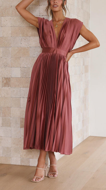 Vestido Maxi Plisado Elegante Para Mujer - Sofisticado