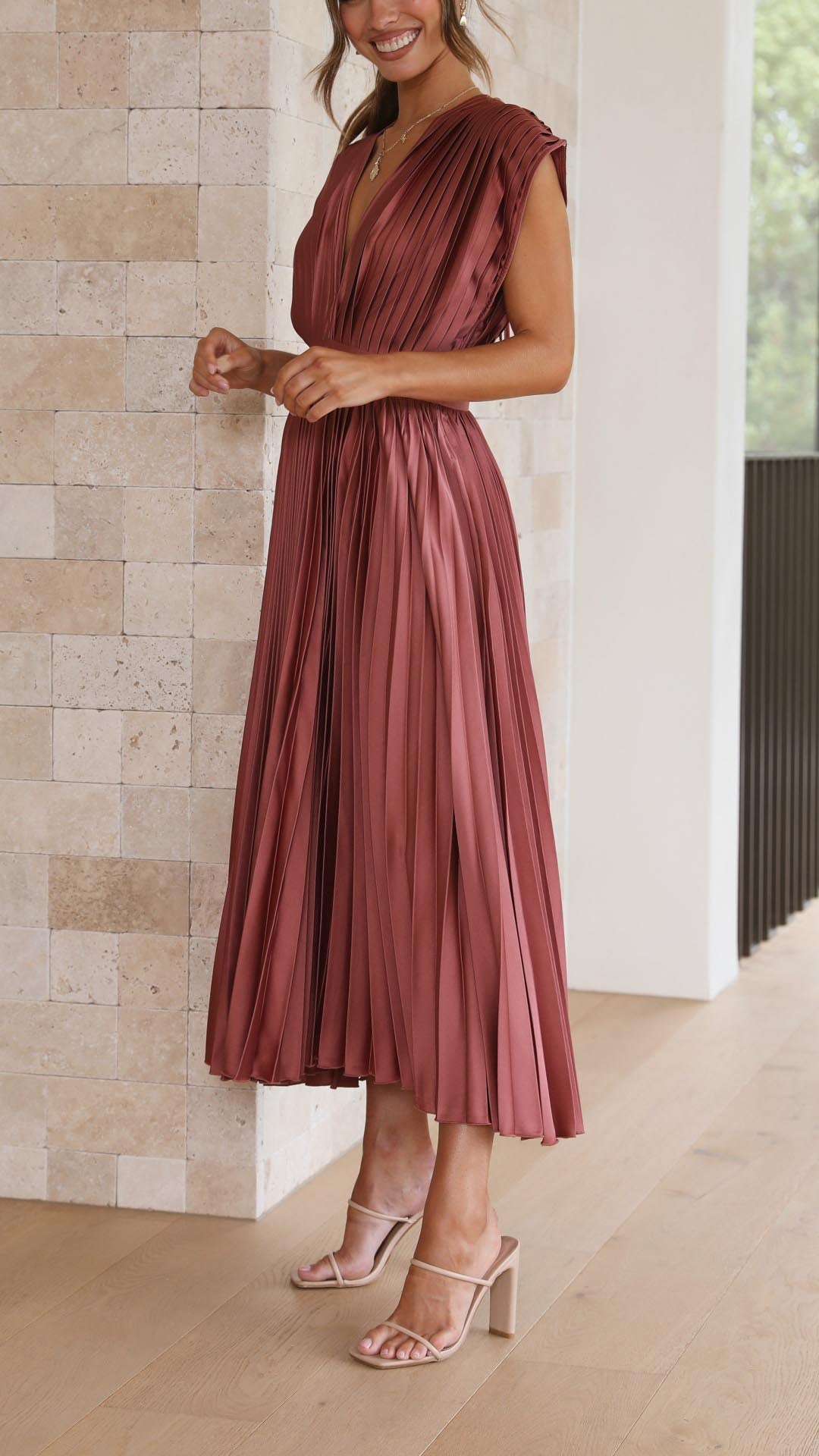 Vestido Maxi Plisado Elegante Para Mujer - Sofisticado