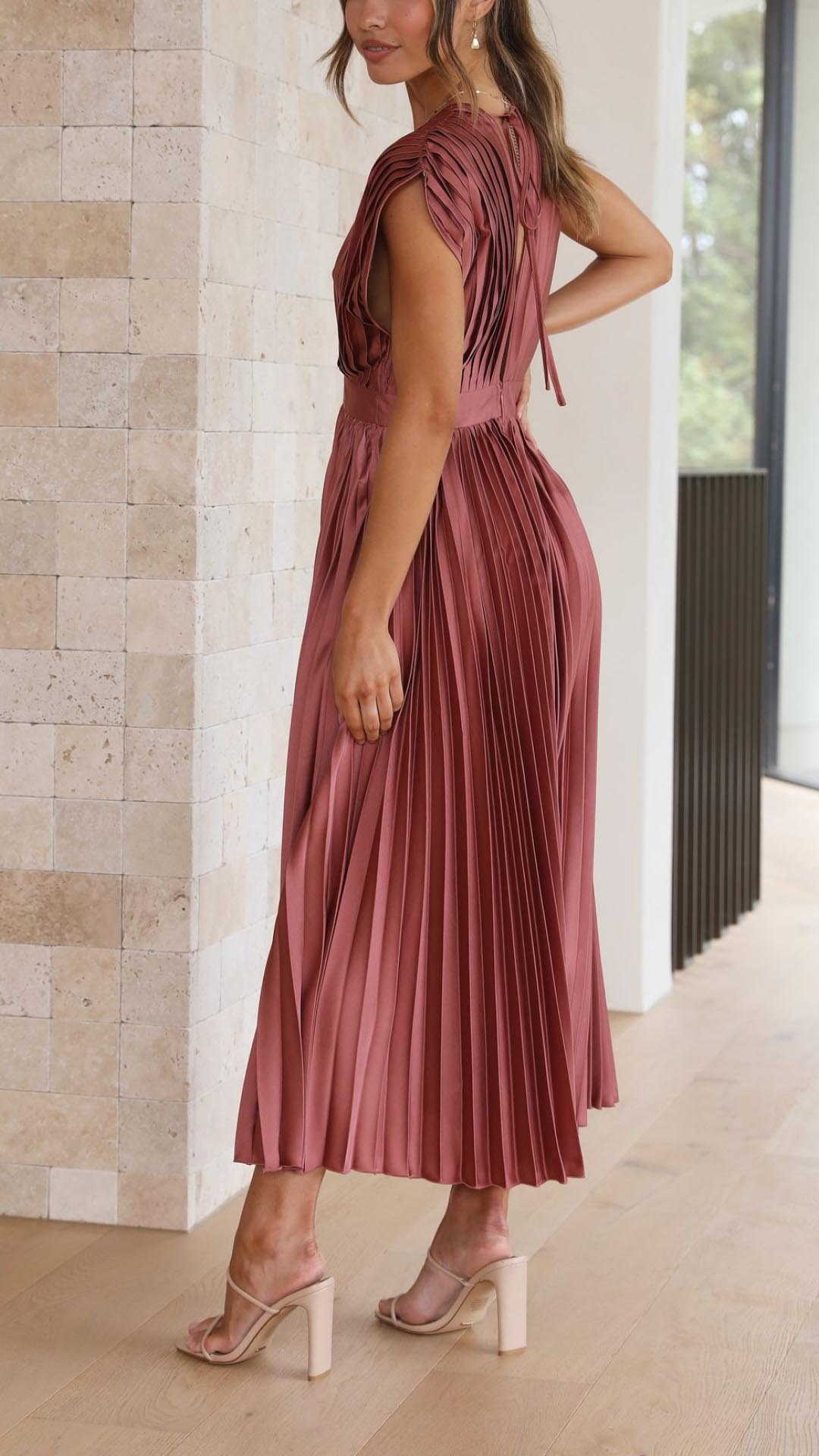 Vestido Maxi Plisado Elegante Para Mujer - Sofisticado