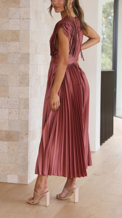 Vestido Maxi Plisado Elegante Para Mujer - Sofisticado