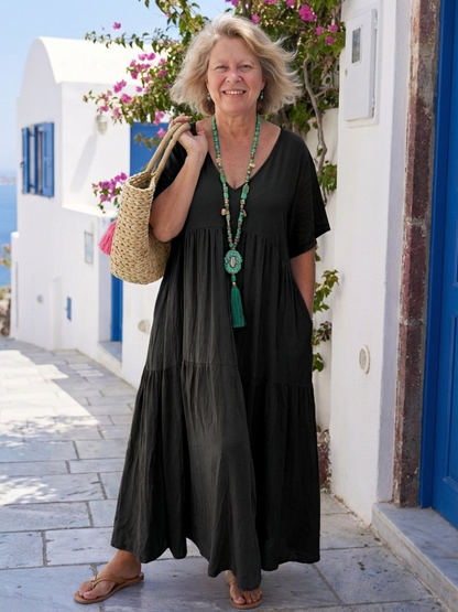 Vestido maxi con capas en Naranja y Azul claro - fresco y elegante