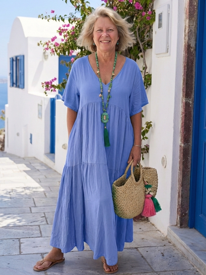 Vestido maxi con capas en Naranja y Azul claro - fresco y elegante