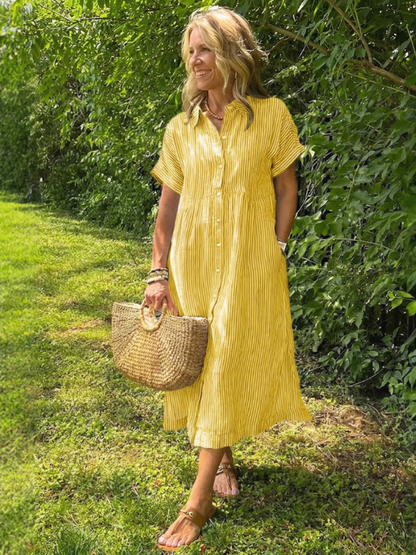 Vestido midi de rayas con botones - fresco y elegante