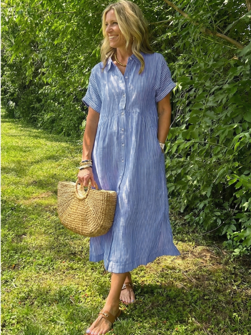 Vestido midi de rayas con botones - fresco y elegante
