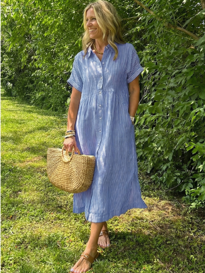 Vestido midi de rayas con botones - fresco y elegante
