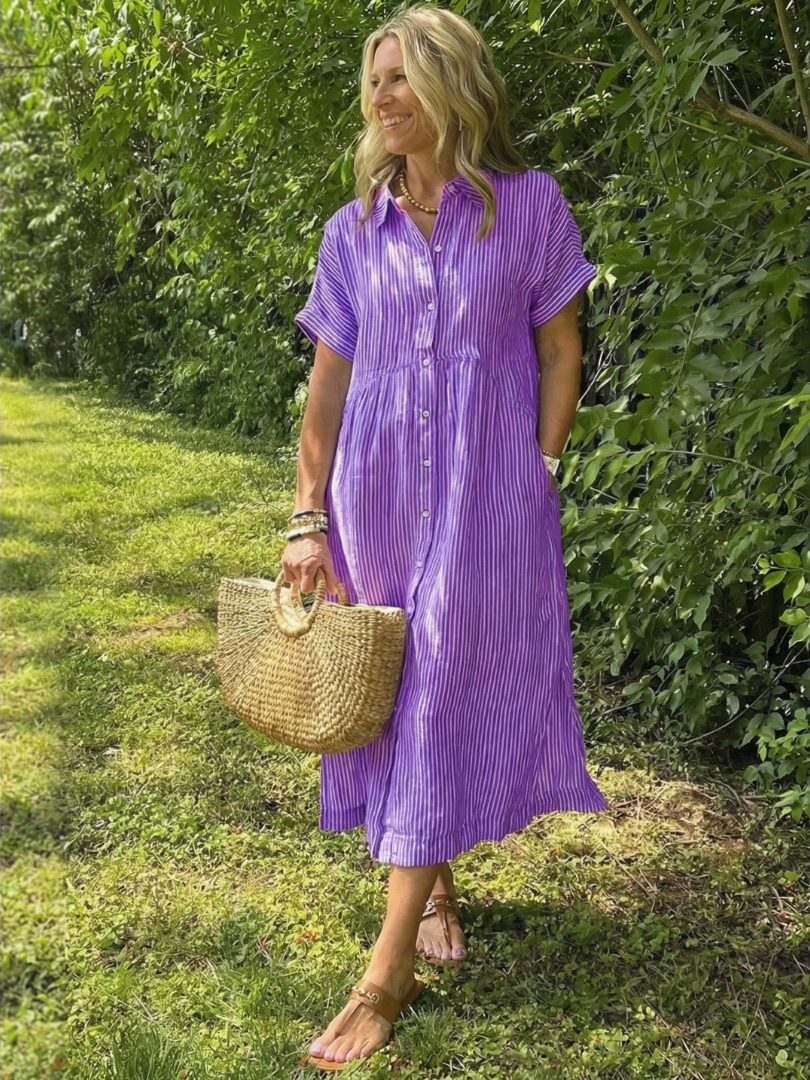 Vestido midi de rayas con botones - fresco y elegante
