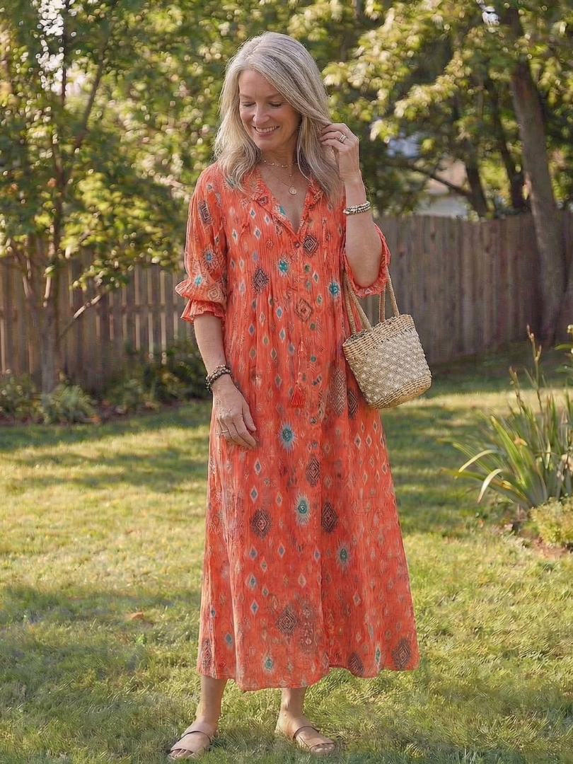 Vestido maxi botánico multicolor - fresco y elegante