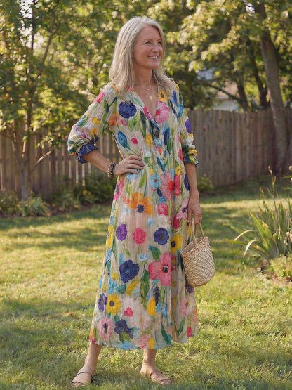 Vestido maxi botánico multicolor - fresco y elegante