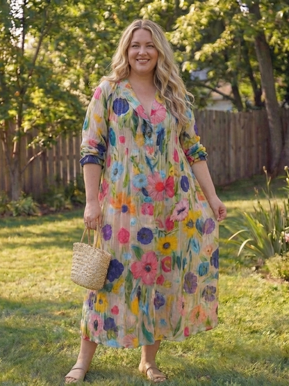 Vestido maxi botánico multicolor - fresco y elegante