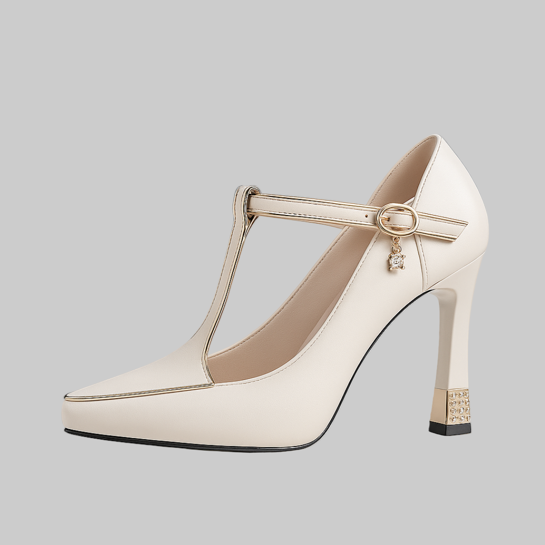 Tacones ortopédicos elegantes con correa en el empeine, punta cerrada y plantilla ergonómica para mujer, cómodos para oficina o evento