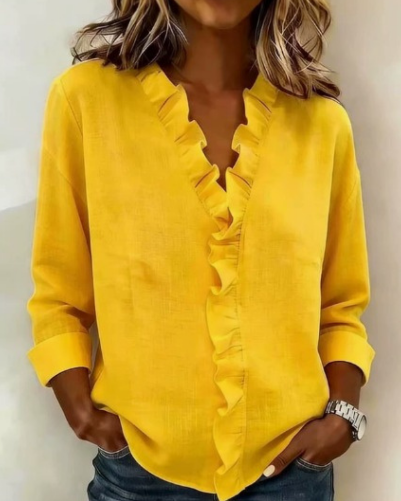 Blusa femenina con volantes, cuello en V y corte fluido para mujer, cómoda y sofisticada