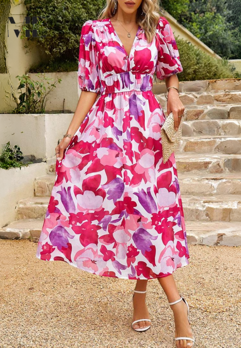 Vestido Floral Elegante Para Mujer - Estilo Sofisticado