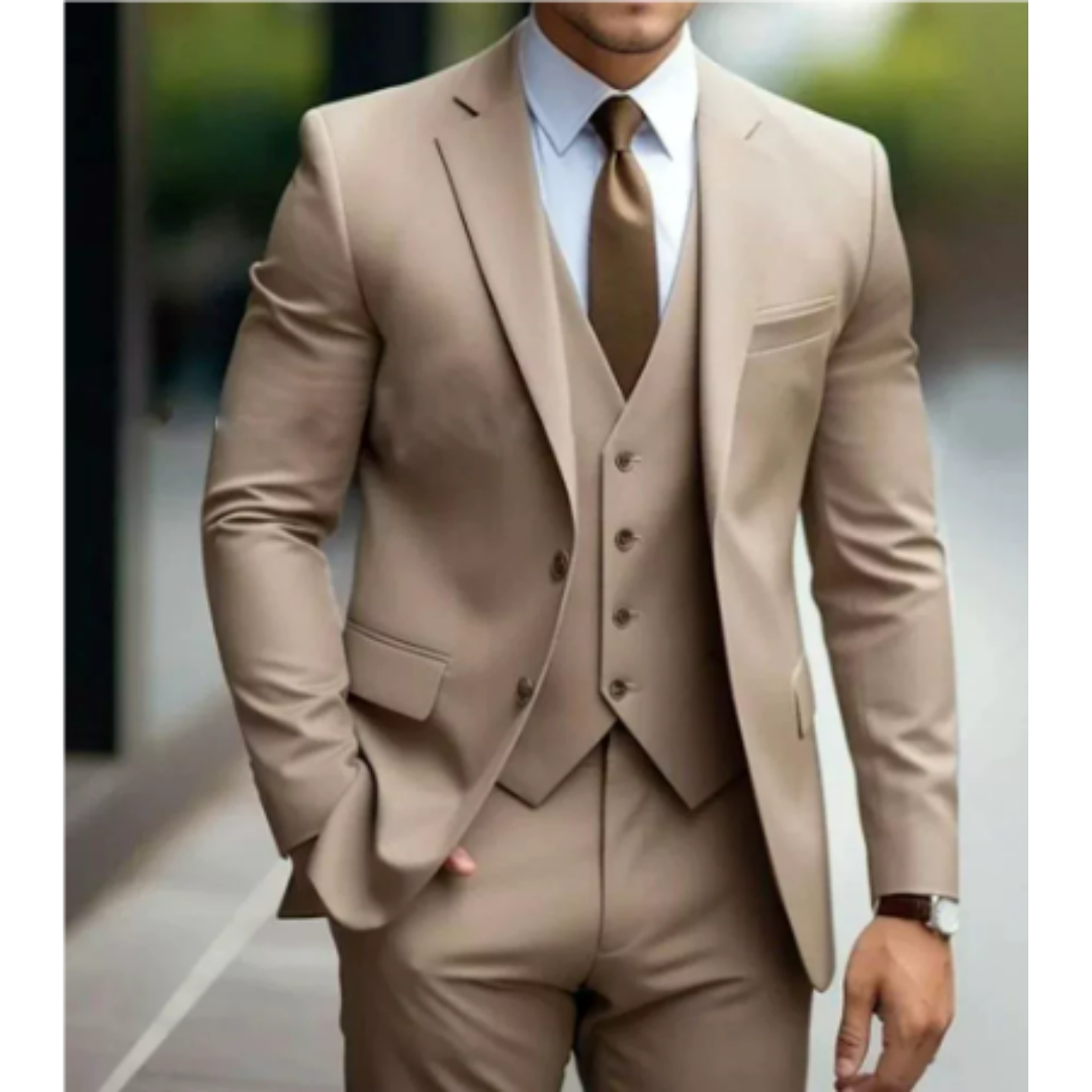 Traje de boda para hombre de tres piezas con dos botones, elegante y estilizado