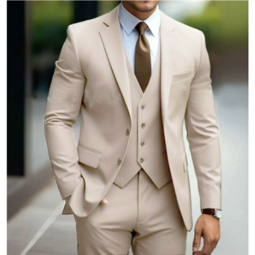 Traje de boda para hombre de tres piezas con dos botones, elegante y estilizado