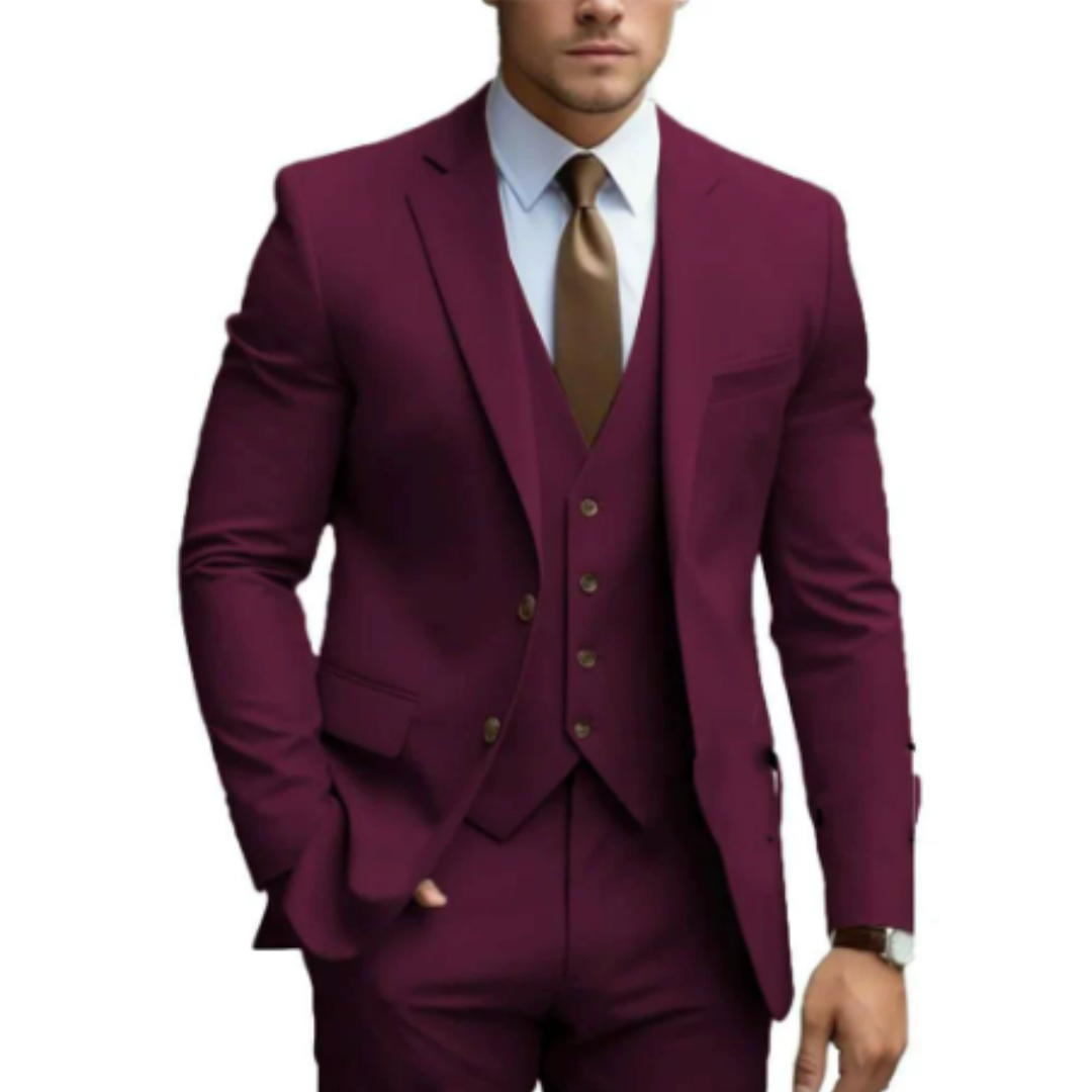 Traje de boda para hombre de tres piezas con dos botones, elegante y estilizado