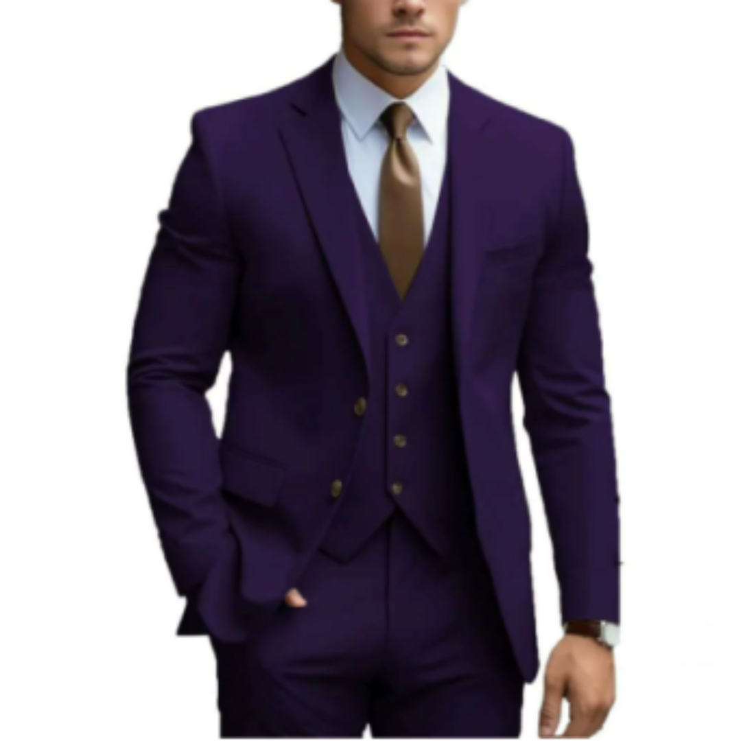 Traje de boda para hombre de tres piezas con dos botones, elegante y estilizado