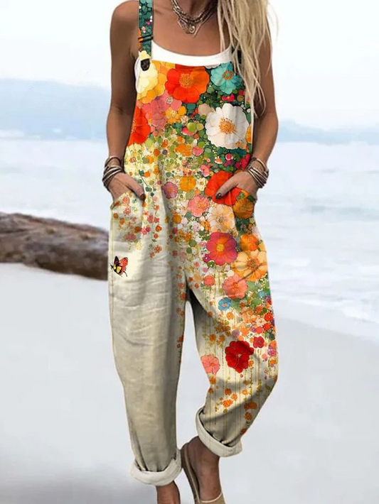 Jumpsuit Floral Vintage Para Mujer - Estilo Artístico Y Cómodo