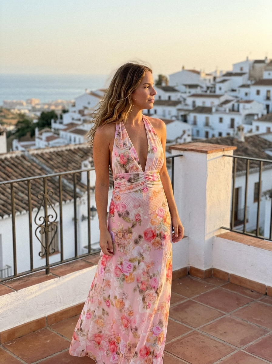 Vestido maxi con escote en V para mujer - Elegancia sofisticada para verano