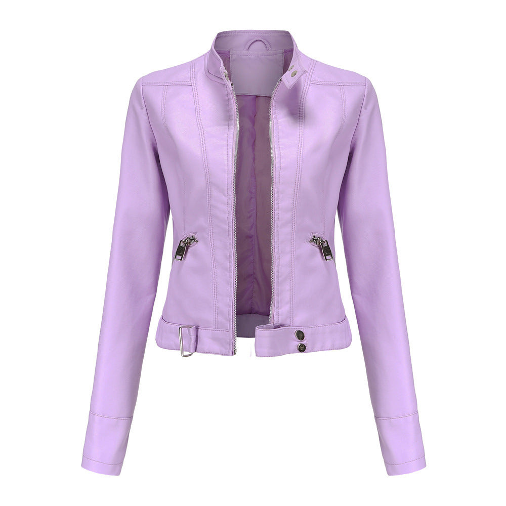 Chaqueta clásica de cuero para mujer