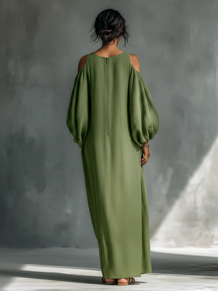 Vestido Maxi Fluido con Hombros al Aire | Estilo Elegante