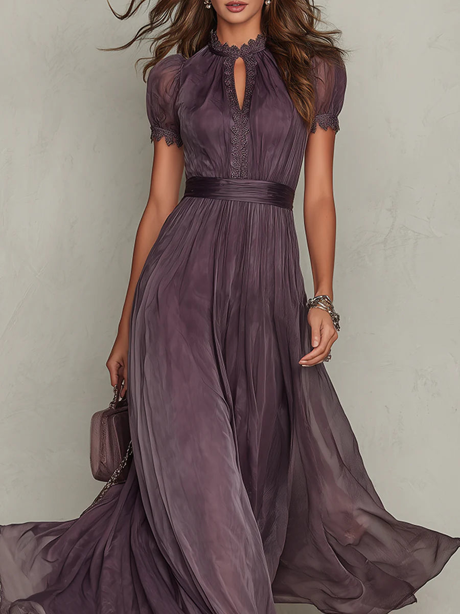 Vestido Largo Violeta | Escote de Lágrima y Encaje