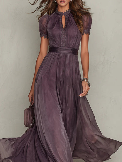 Vestido Largo Violeta | Escote de Lágrima y Encaje