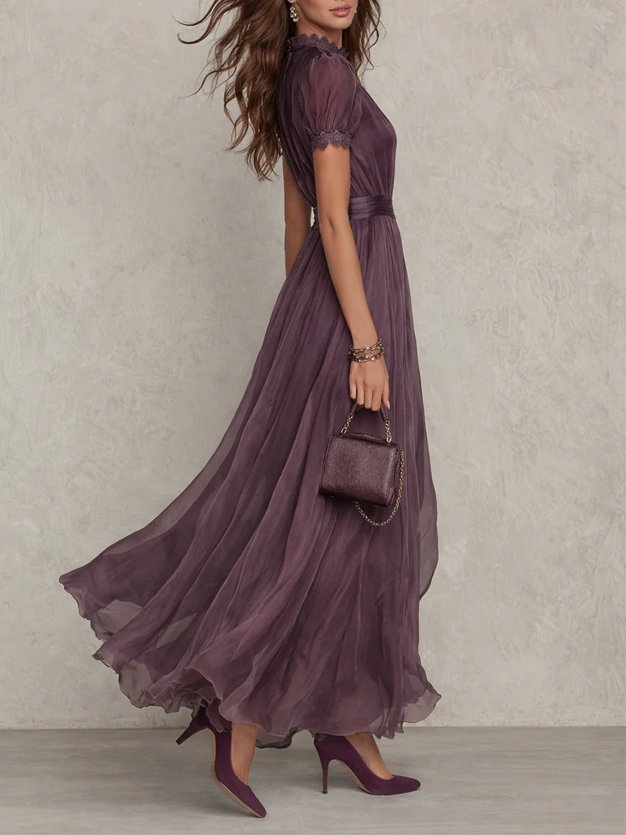 Vestido Largo Violeta | Escote de Lágrima y Encaje