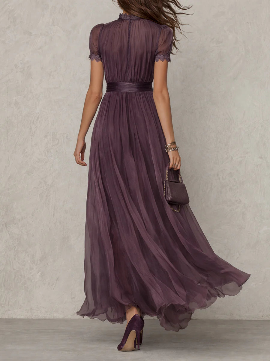 Vestido Largo Violeta | Escote de Lágrima y Encaje