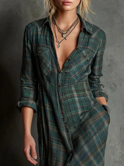 Talia | Vestido Bohemio con Estampado de Cuadros para Mujer de Playa