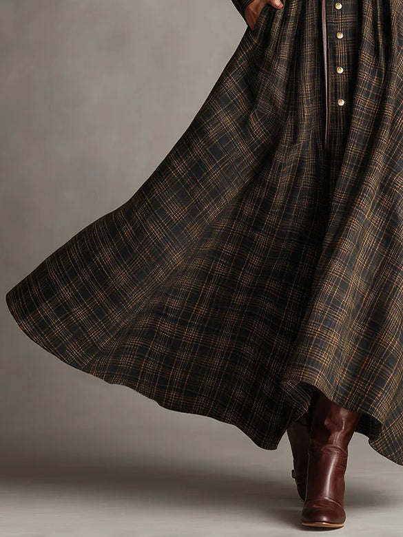 Maria | Vestido Camisa Largo con Estampado de Cuadros para Mujer de Campo