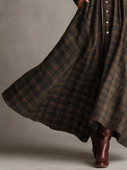 Maria | Vestido Camisa Largo con Estampado de Cuadros para Mujer de Campo