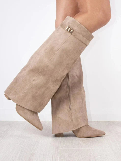 Ximena | Botas de Tacón Bloque con Shaft Plegado para Mujer