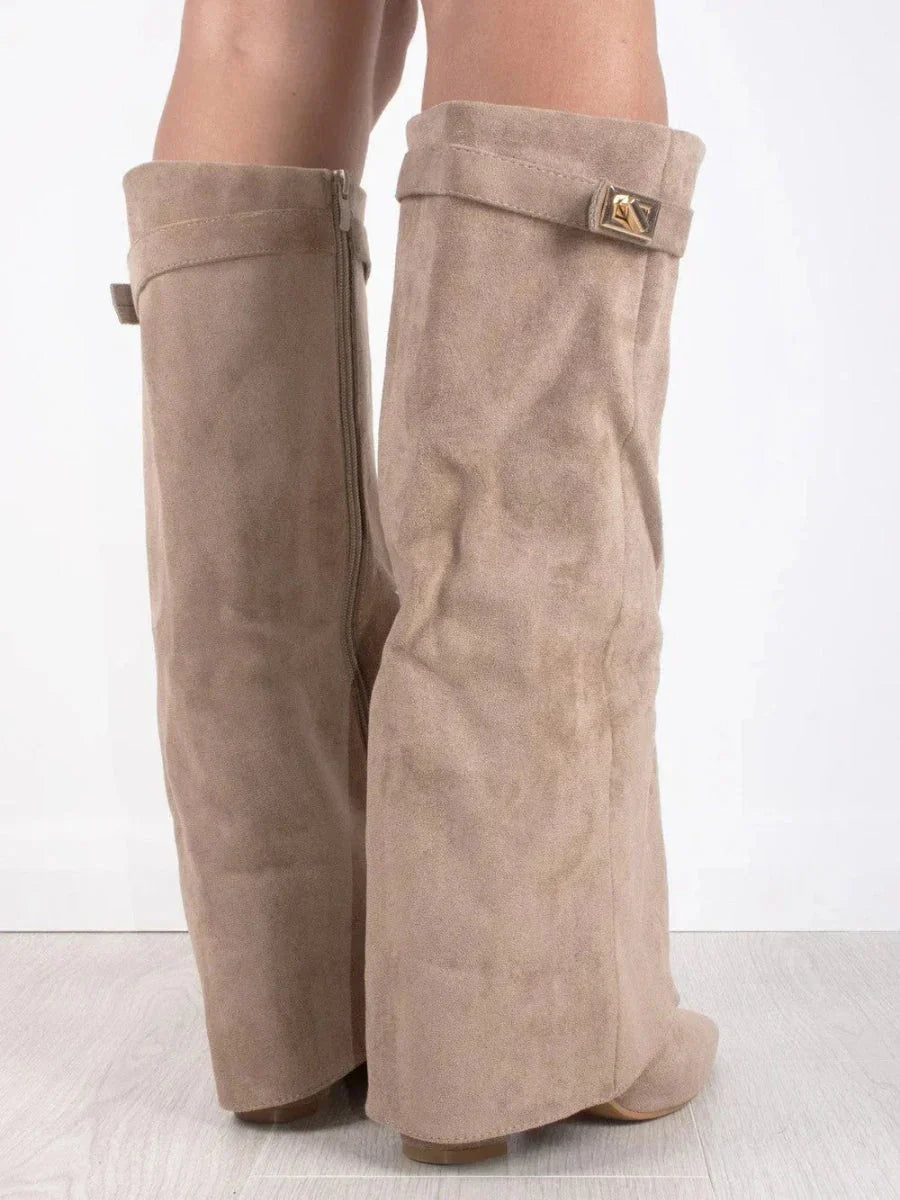 Ximena | Botas de Tacón Bloque con Shaft Plegado para Mujer
