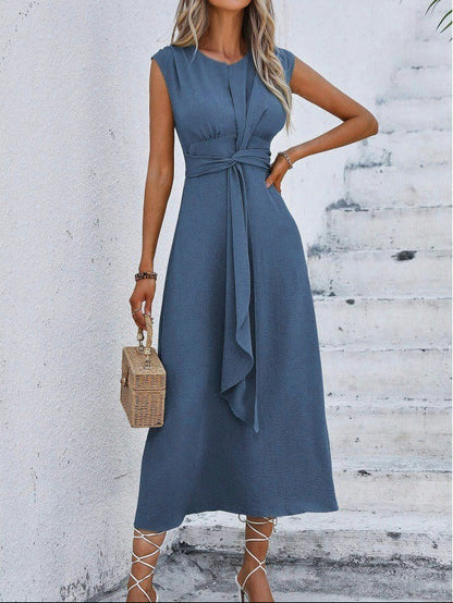 Vestido elegante sin mangas con cintura ajustable para mujer, ligero y cómodo