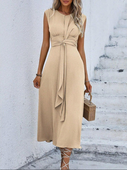 Vestido elegante sin mangas con cintura ajustable para mujer, ligero y cómodo