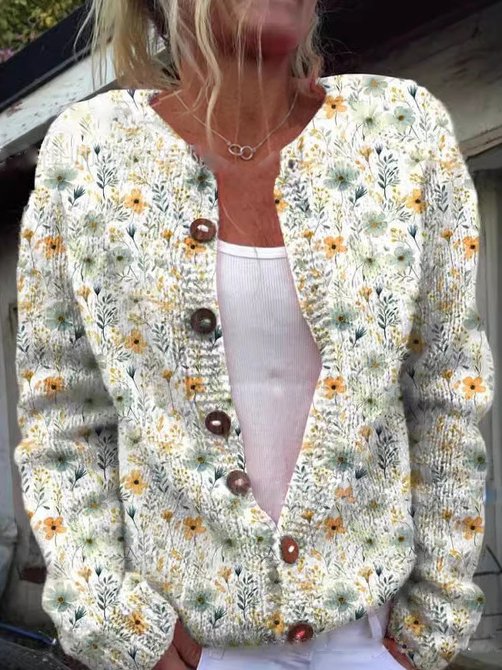 Irina | Cárdigan de Punto Estampado Floral Romántico Verano